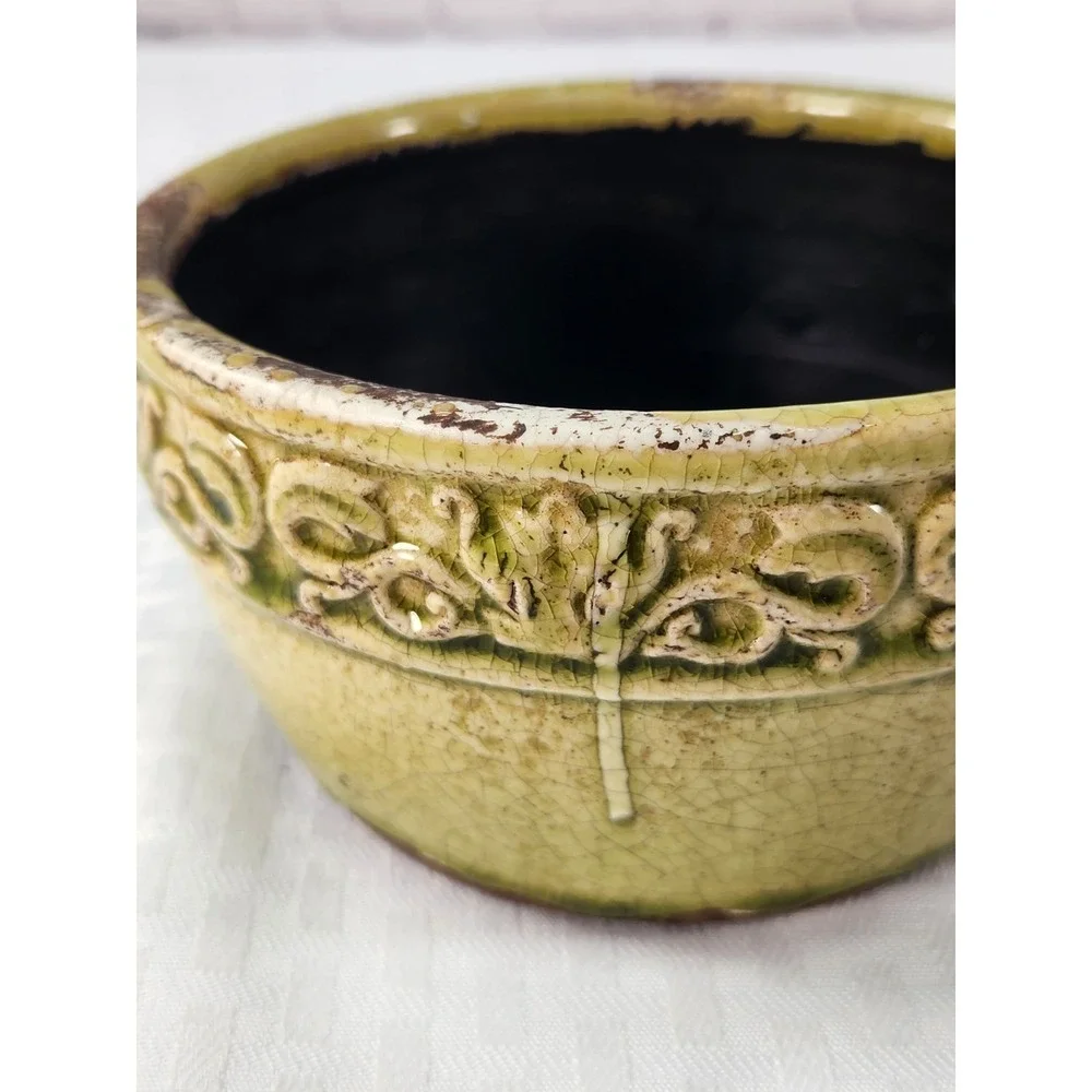 Vintage Green Pottery Embossed Design Includes Potpouri Accents